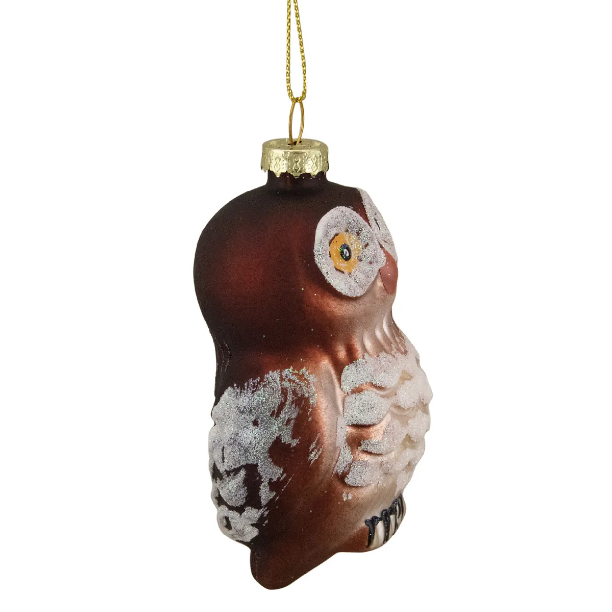 3.75" Brown and White Glass Owl Christmas Ornament
