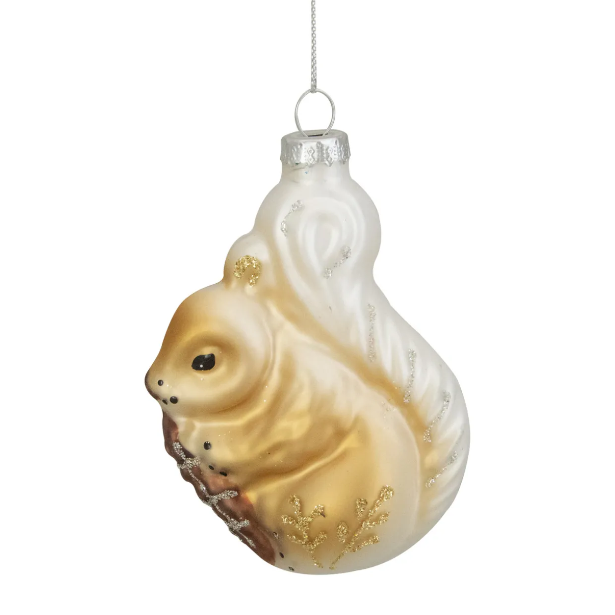 3.75" Brown and White Glass Squirrel with Nut Christmas Ornament