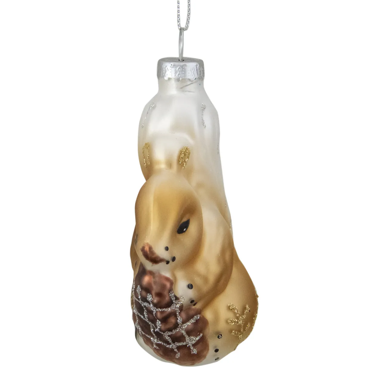 3.75" Brown and White Glass Squirrel with Nut Christmas Ornament
