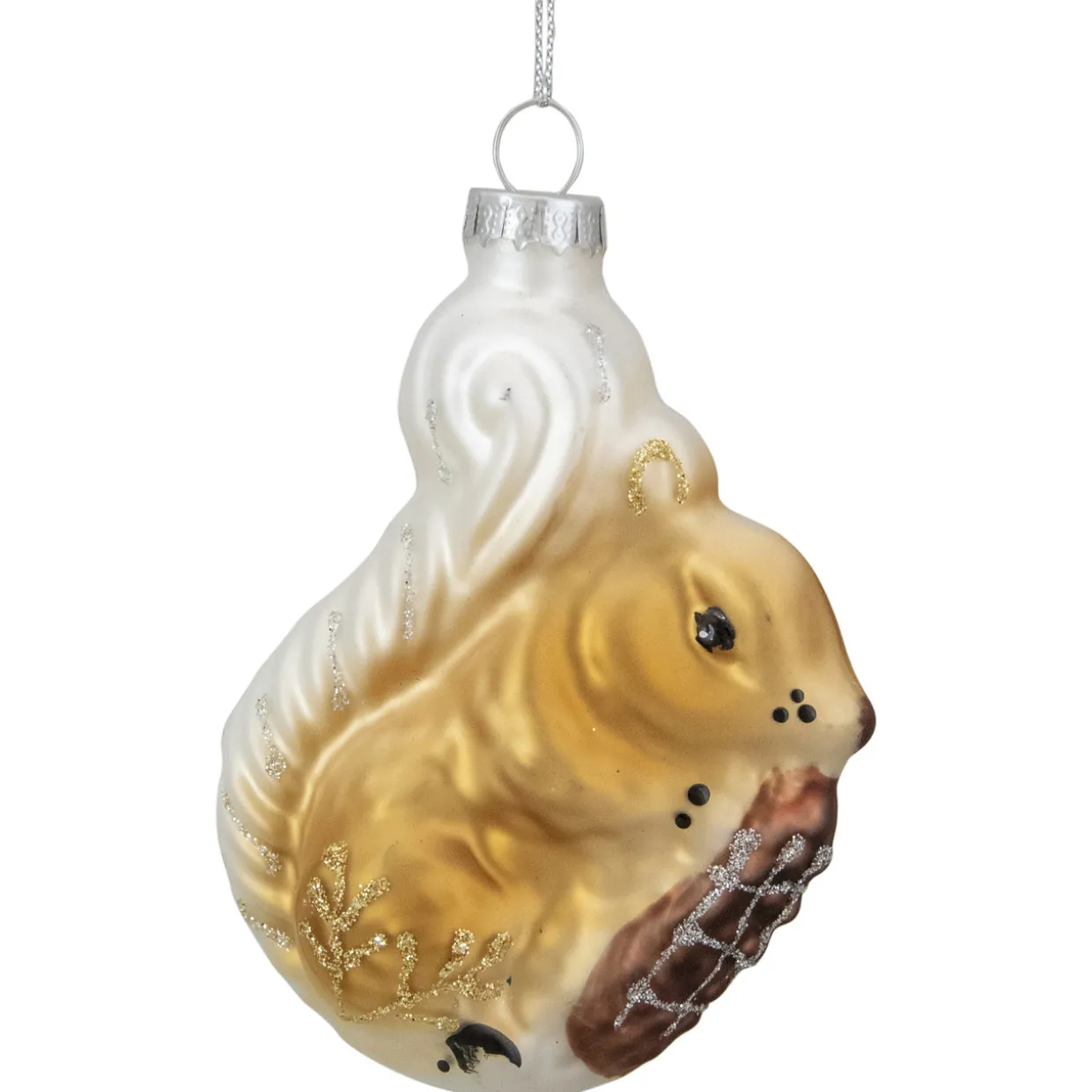 3.75" Brown and White Glass Squirrel with Nut Christmas Ornament