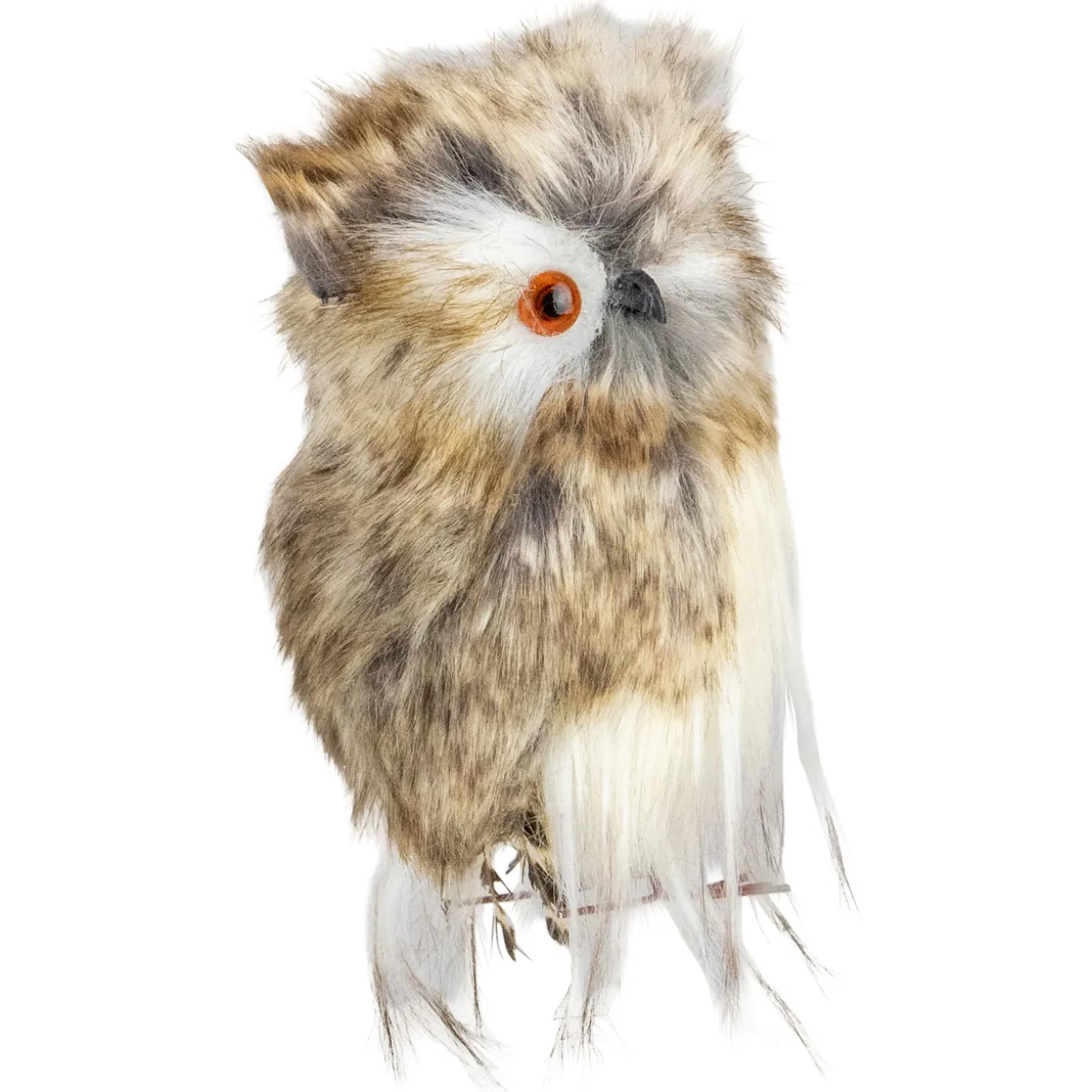 4.75" Brown and White Plush Fur Owl Christmas Ornament
