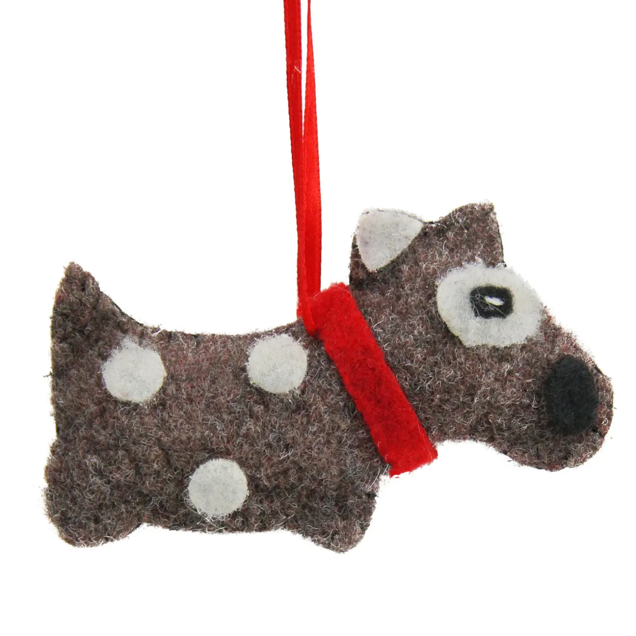 3.75" Brown and White Polka Dot Plush Dog Hanging Christmas Ornament