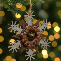 6" Brown and White Wooden Snowflake Christmas Ornament