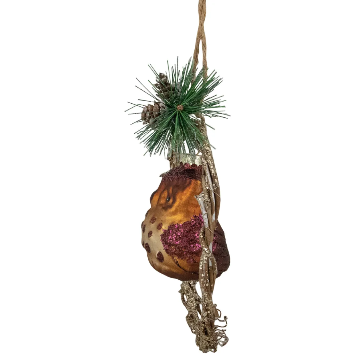 5.25" Brown Glass Owl in a Twig Wreath Christmas Ornament