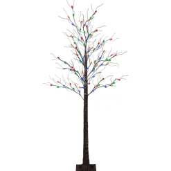 6' Brown LED Lighted Frosted Christmas Twig Tree - Multi-Color lights