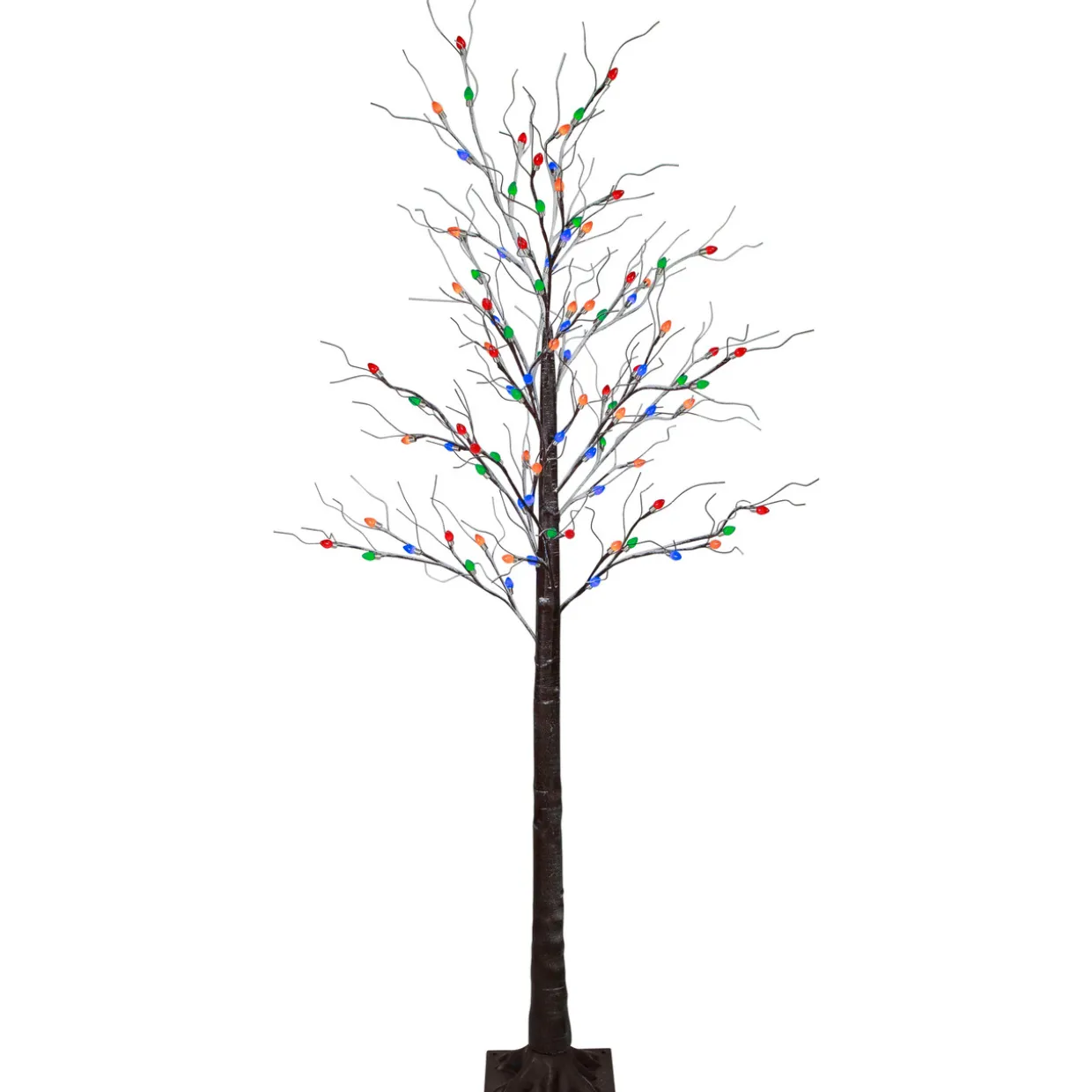 6' Brown LED Lighted Frosted Christmas Twig Tree - Multi-Color lights