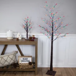 6' Brown LED Lighted Frosted Christmas Twig Tree - Multi-Color lights