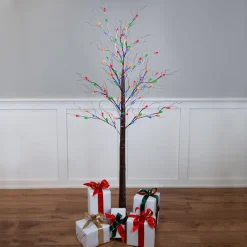 6' Brown LED Lighted Frosted Christmas Twig Tree - Multi-Color lights