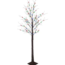 6' Brown LED Lighted Frosted Christmas Twig Tree - Multi-Color lights