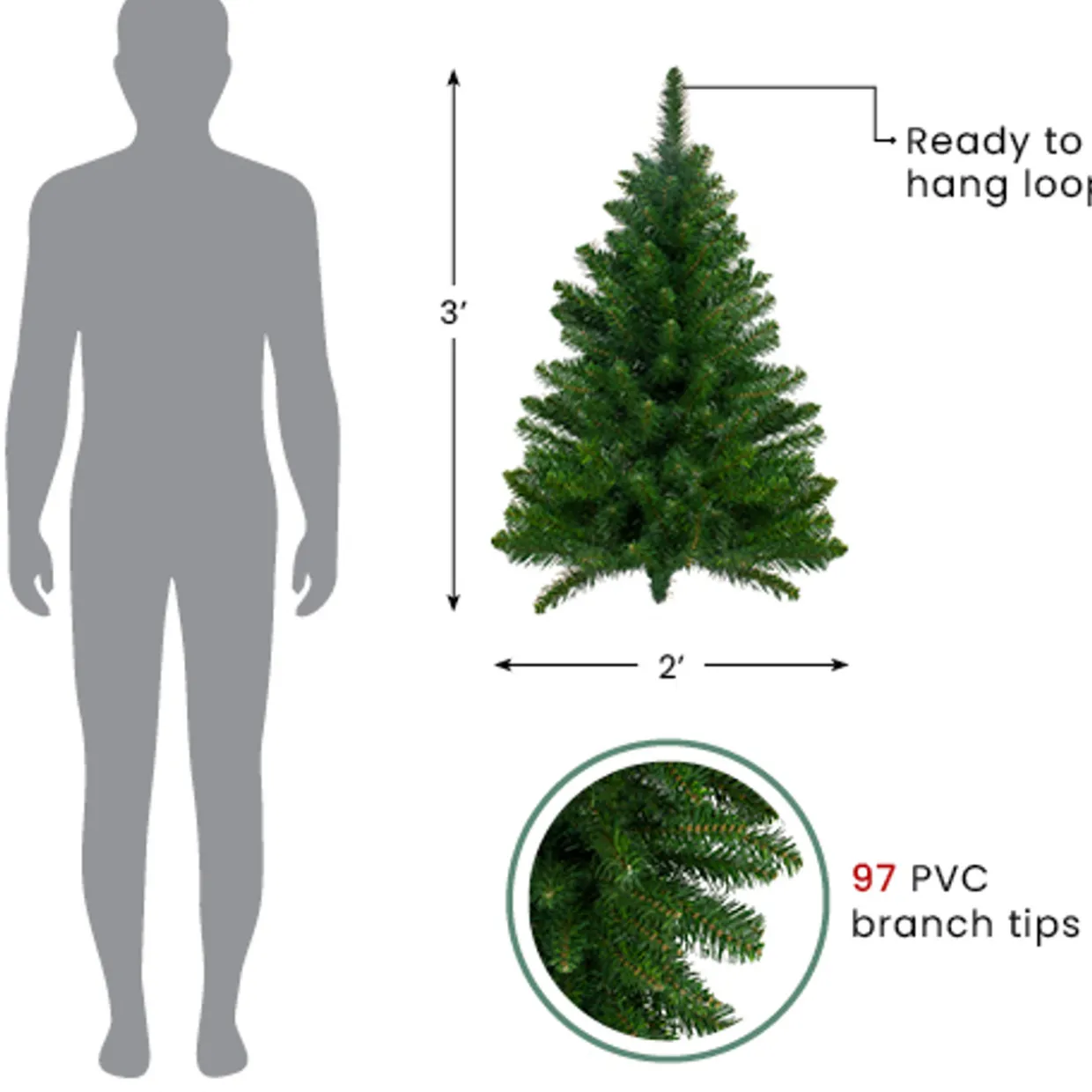 3' Buffalo Fir Artificial Christmas Wall or Door Tree - Unlit