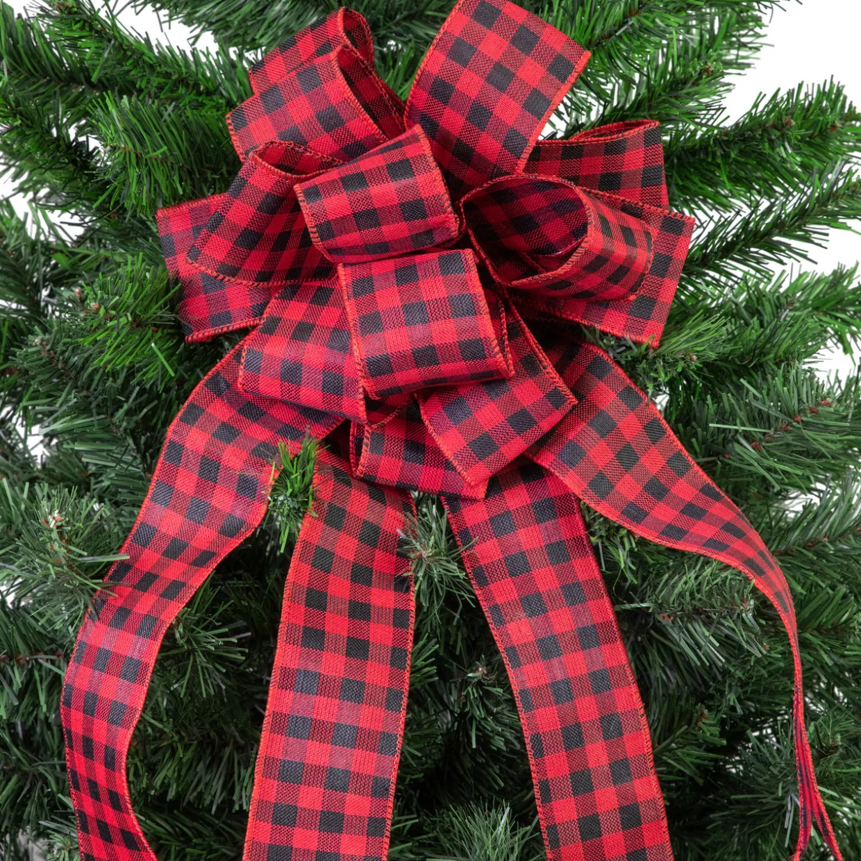 19" Buffalo Plaid Print 14 Loop Christmas Bow Tree Topper