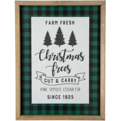 16" Buffalo Plaid Wooden Framed "Farm Fresh Christmas Trees" Wall Decor