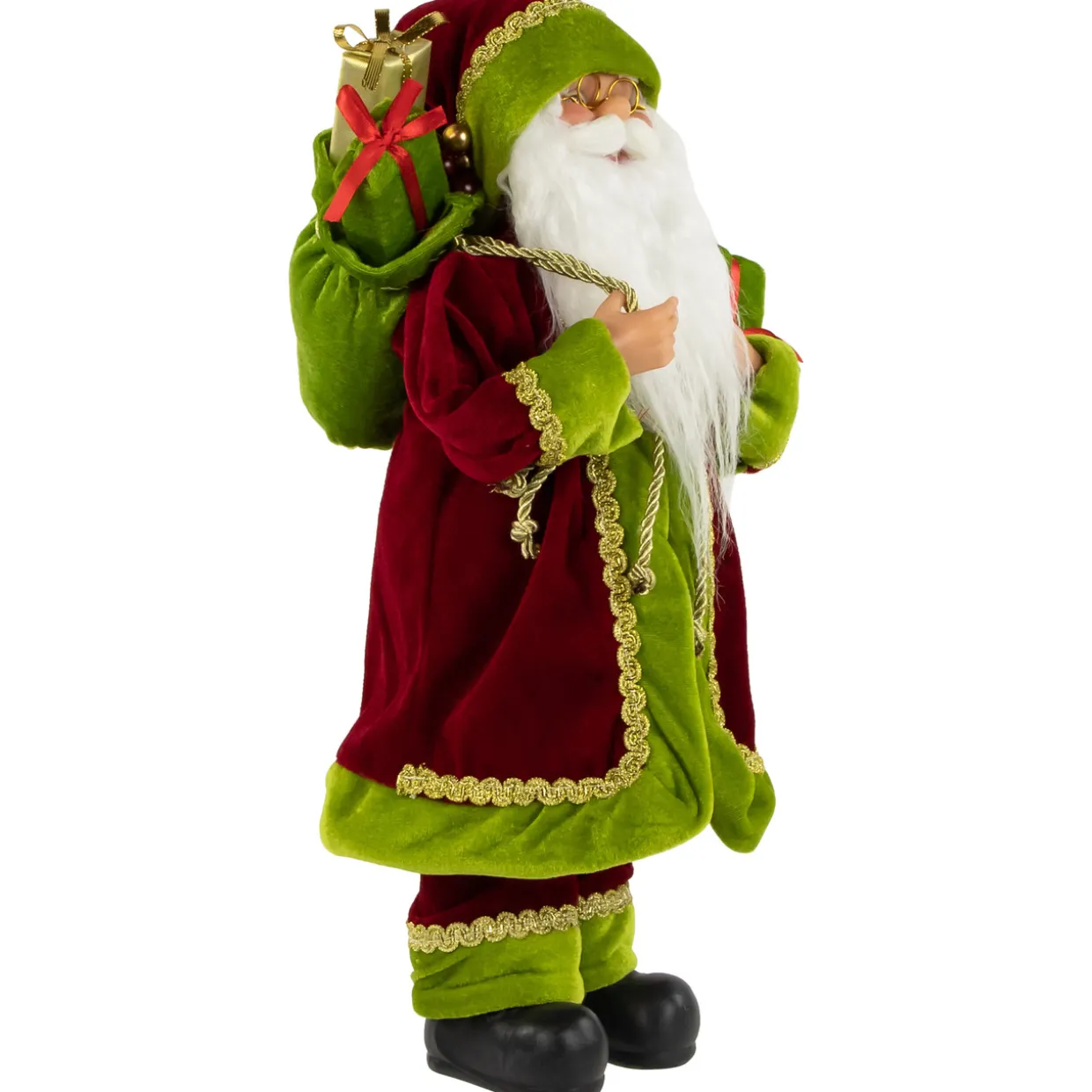 16" Burgundy and Bright Green Santa Claus with Gifts Christmas Figure