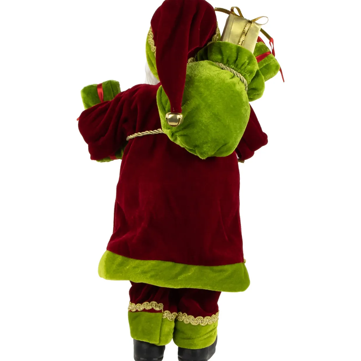 16" Burgundy and Bright Green Santa Claus with Gifts Christmas Figure