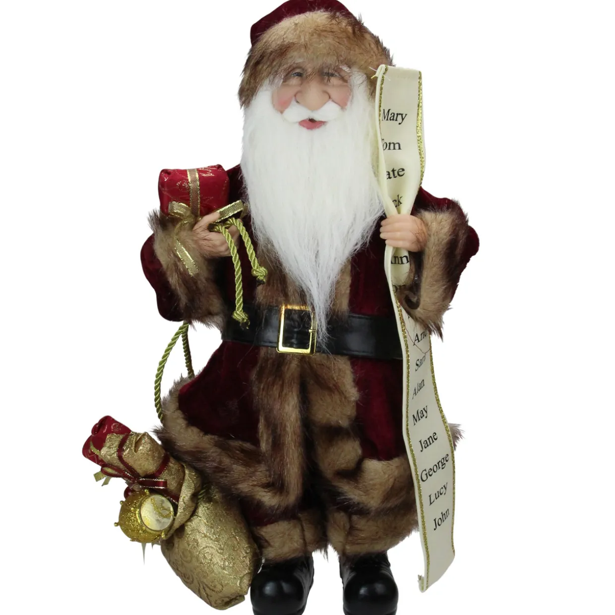 18" Burgundy and Brown Santa Claus with Naughty or Nice List Christmas Figure