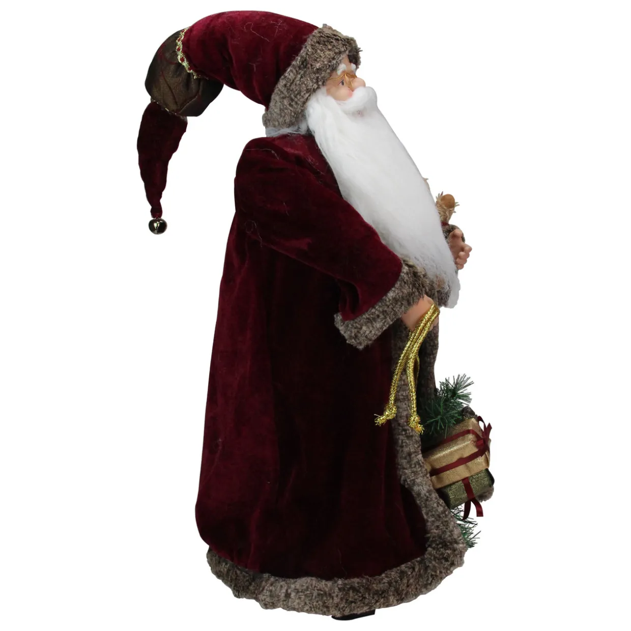 24" Burgundy Santa Claus with Teddy Bear Christmas Figure