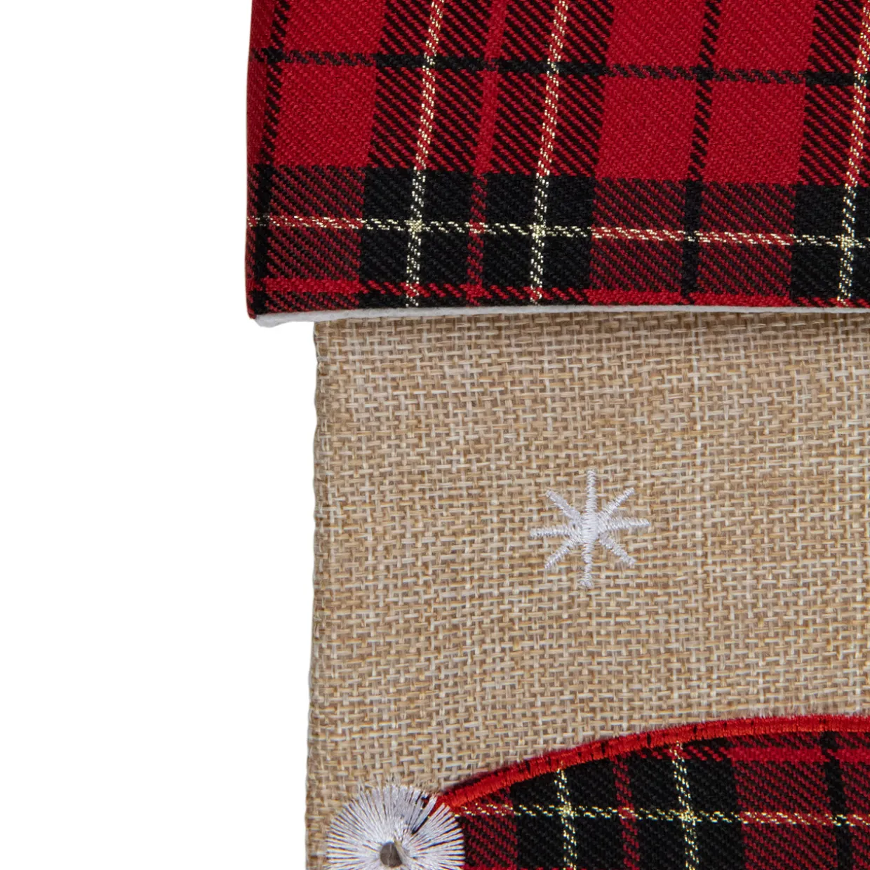 19" Burlap Plaid Whimsical Santa Waiving Christmas Stocking