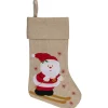 19" Burlap Skiing Santa With Poles and Snowflakes Christmas Stocking