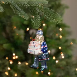 6" Busy Santa "USPS Priority" Mail Carrier Glass Christmas Ornament