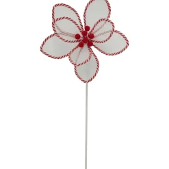 22" Candy Cane Poinsettia Christmas Stem Spray