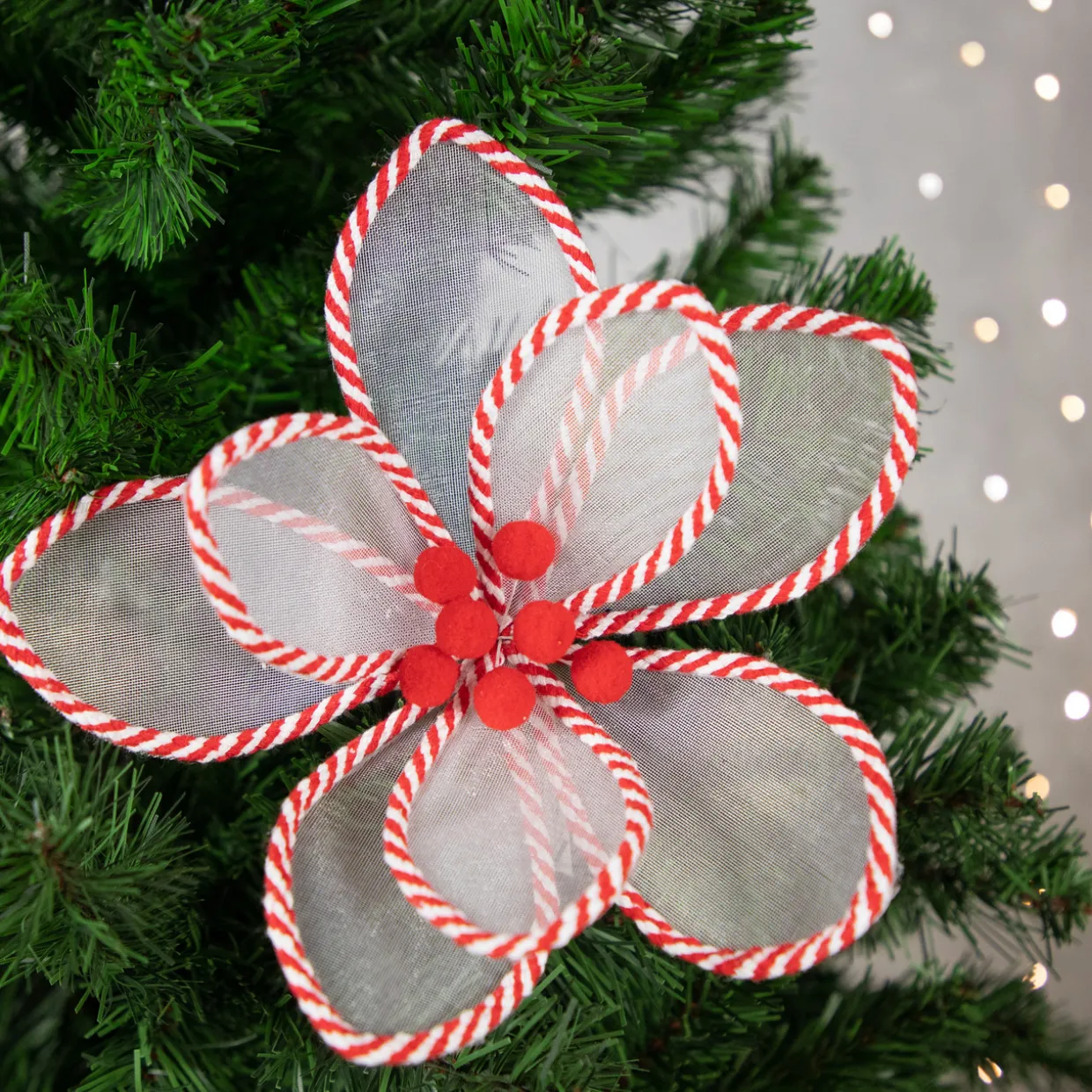 22" Candy Cane Poinsettia Christmas Stem Spray