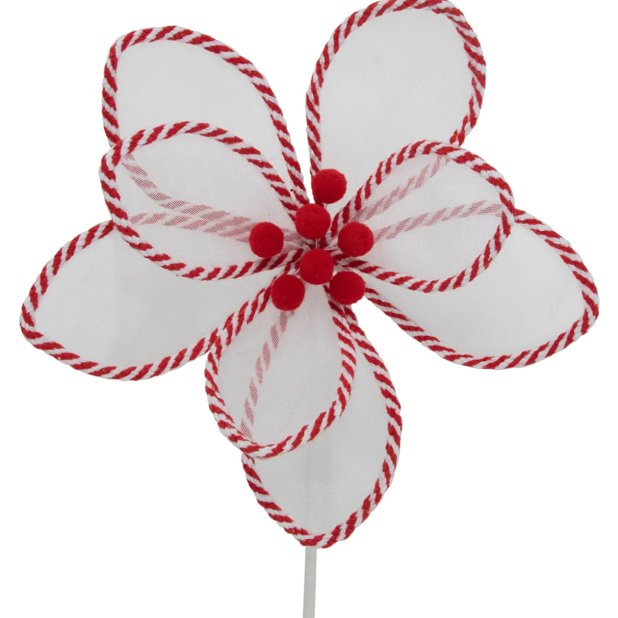 22" Candy Cane Poinsettia Christmas Stem Spray
