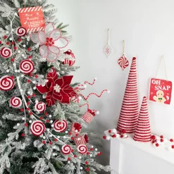 30" Candy Cane Swirls and Pom Poms Christmas Garland
