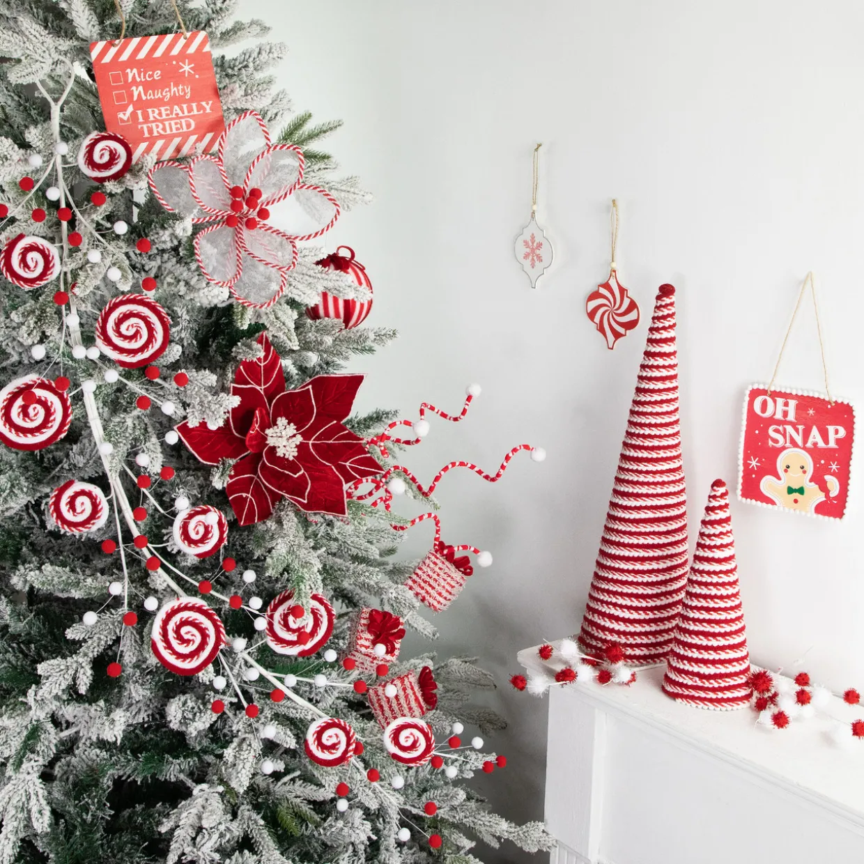 30" Candy Cane Swirls and Pom Poms Christmas Garland