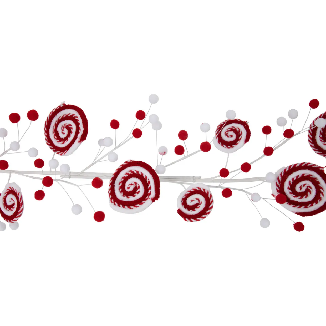 30" Candy Cane Swirls and Pom Poms Christmas Garland