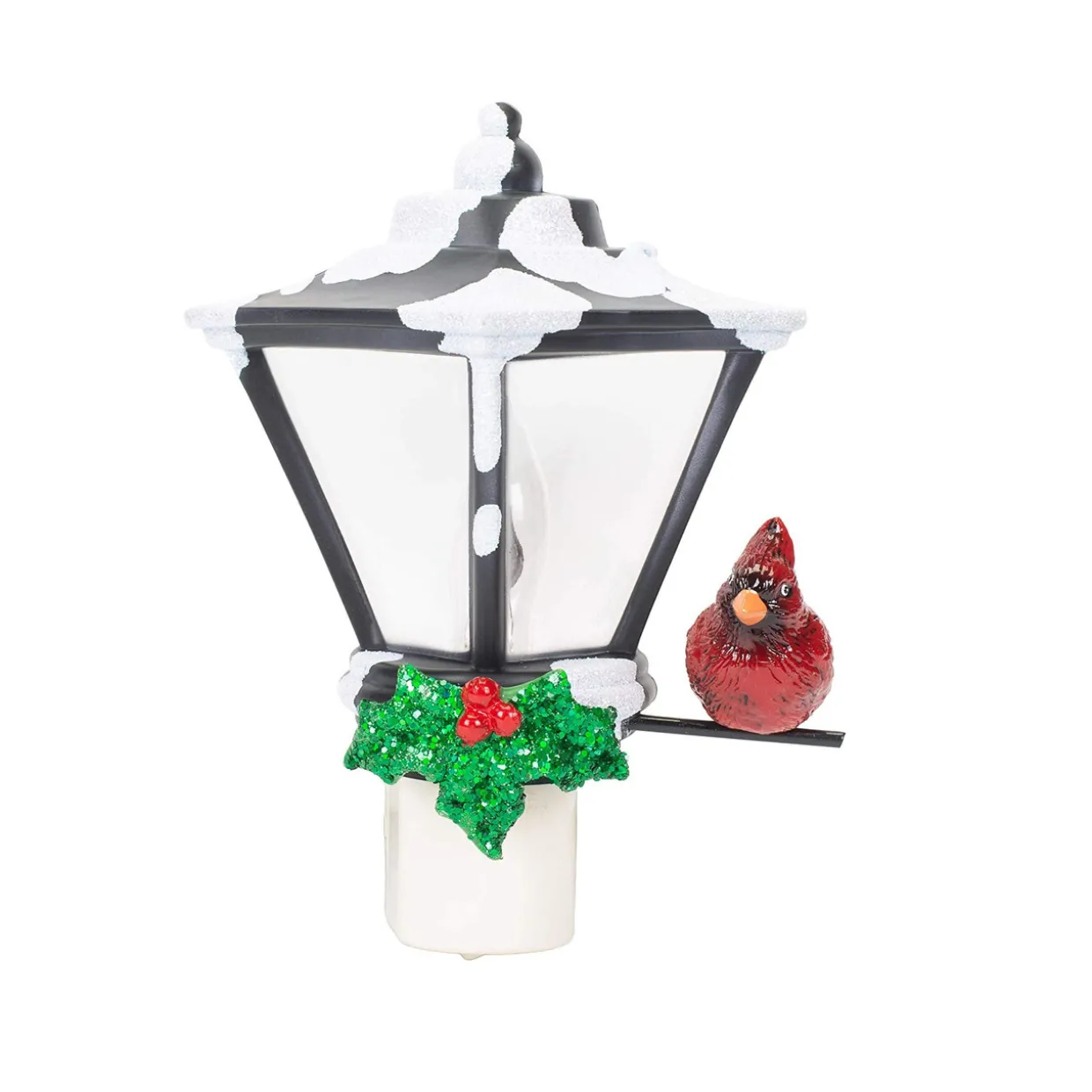6" Cardinal on a Snow Covered Street Lamp Flickering Christmas Night Light