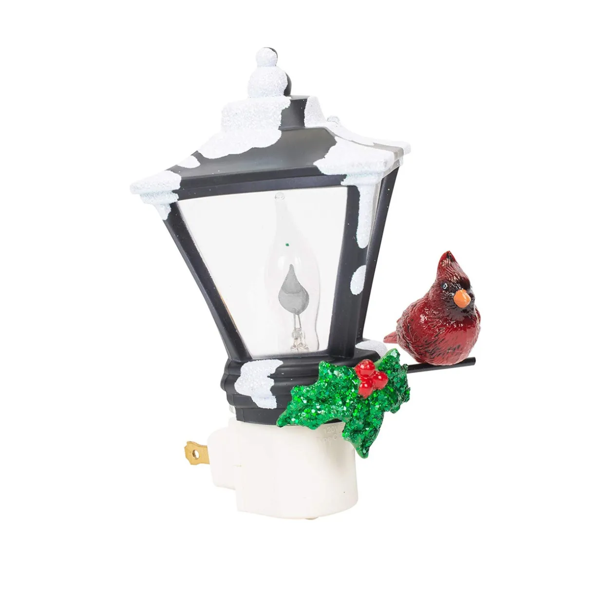 6" Cardinal on a Snow Covered Street Lamp Flickering Christmas Night Light