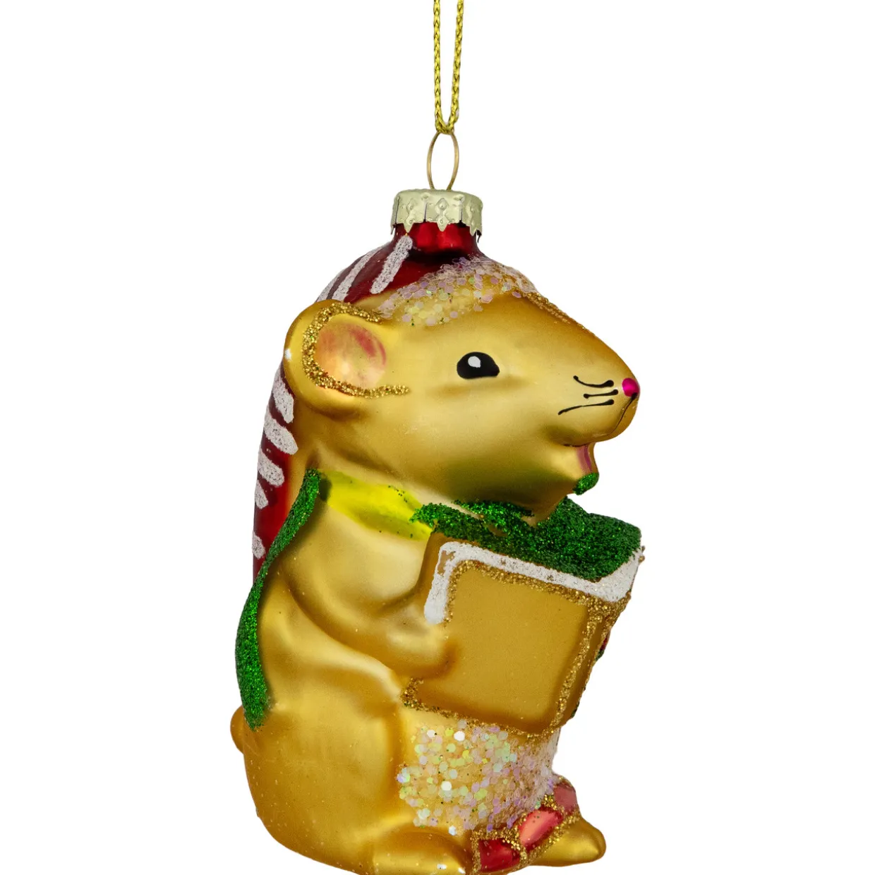 3" Caroling Mouse Glass Christmas Hanging Ornament