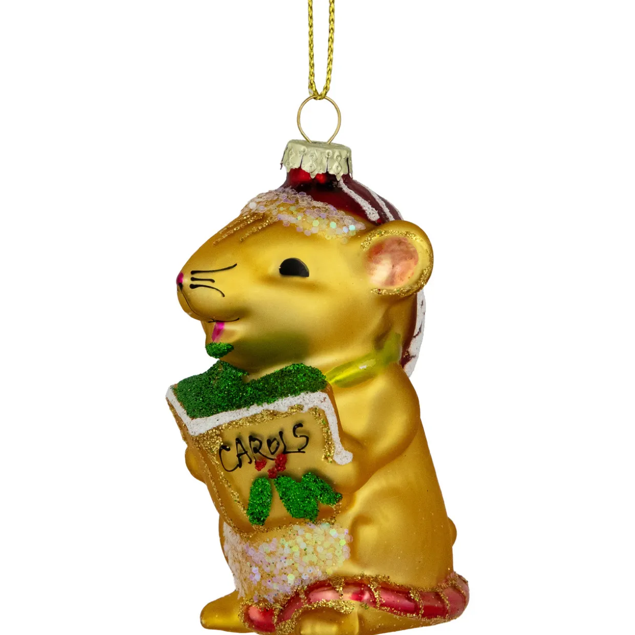 3" Caroling Mouse Glass Christmas Hanging Ornament