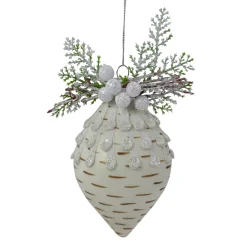5" Cedar and Berries White Finial Christmas Ornament