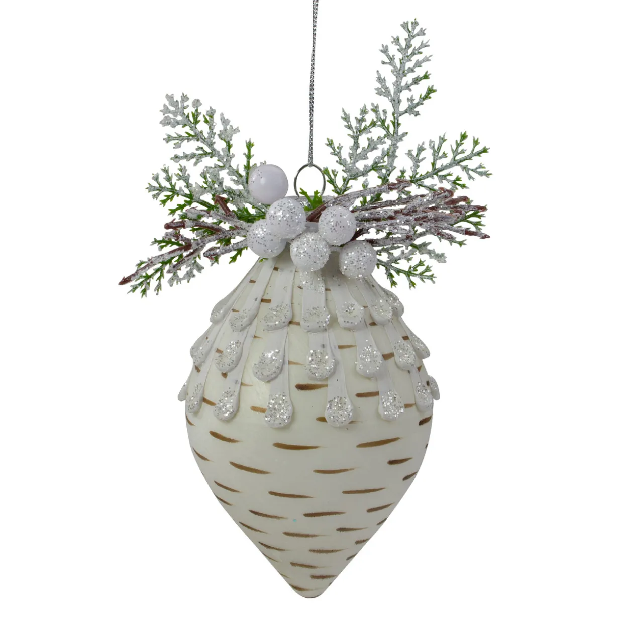 5" Cedar and Berries White Finial Christmas Ornament