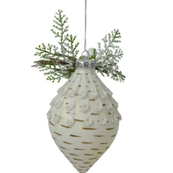 5" Cedar and Berries White Finial Christmas Ornament