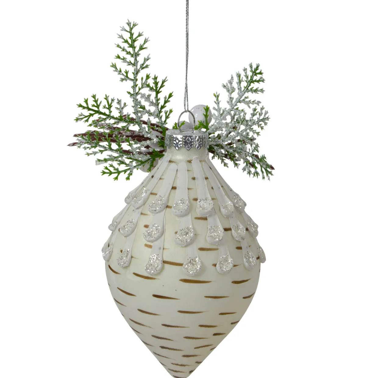 5" Cedar and Berries White Finial Christmas Ornament