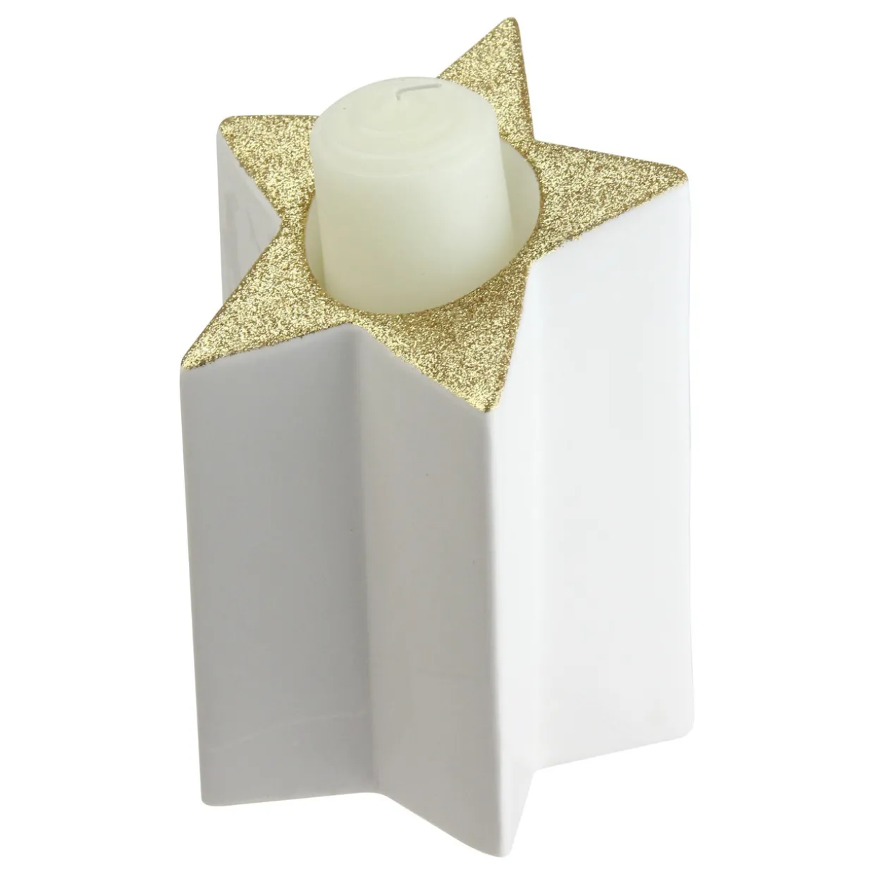 6.25" Champagne Gold and White Glittered Candle Holder