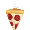 4.25" Cheese and Pepperoni Pizza Slice Glass Christmas Ornament
