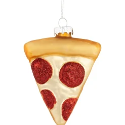 4.25" Cheese and Pepperoni Pizza Slice Glass Christmas Ornament