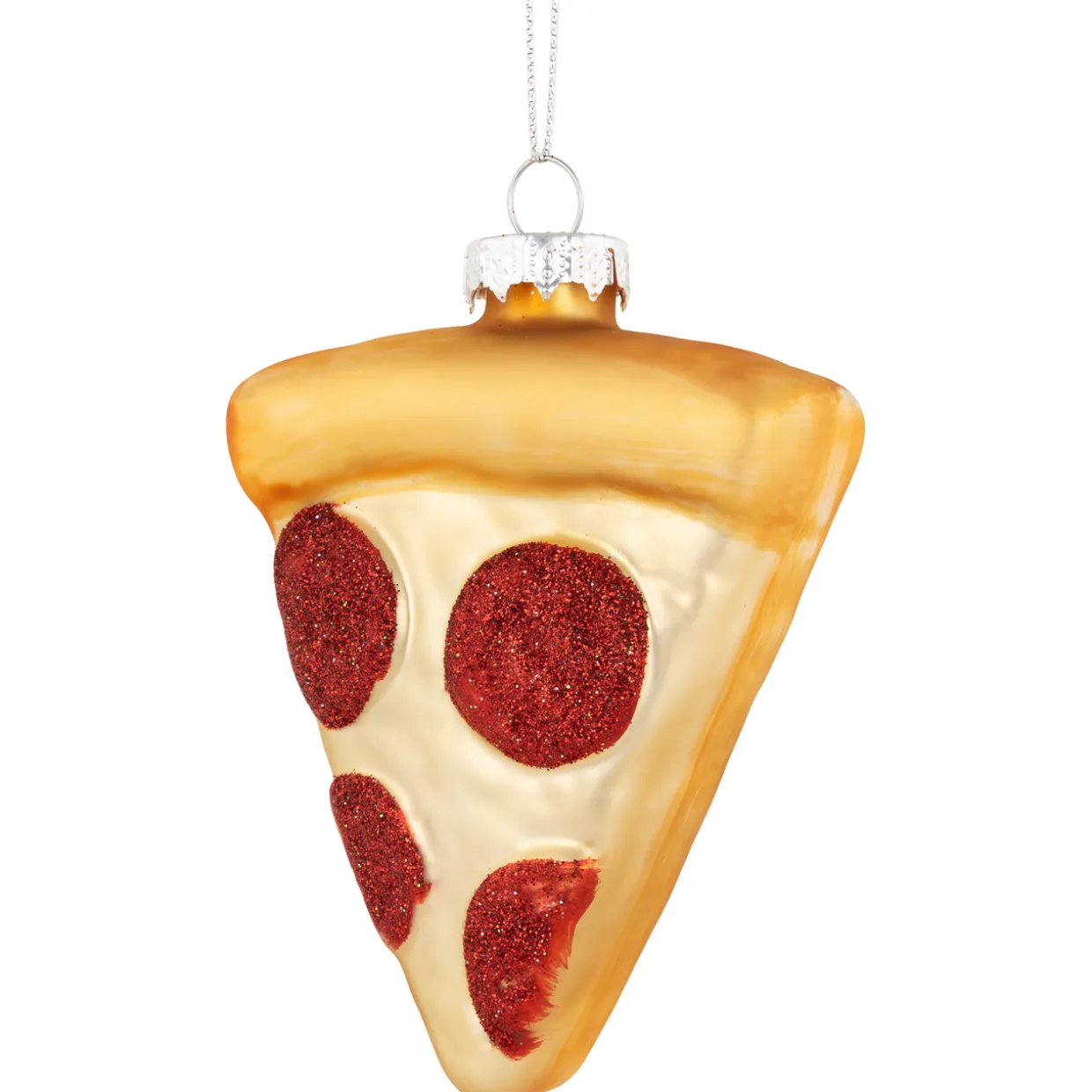 4.25" Cheese and Pepperoni Pizza Slice Glass Christmas Ornament