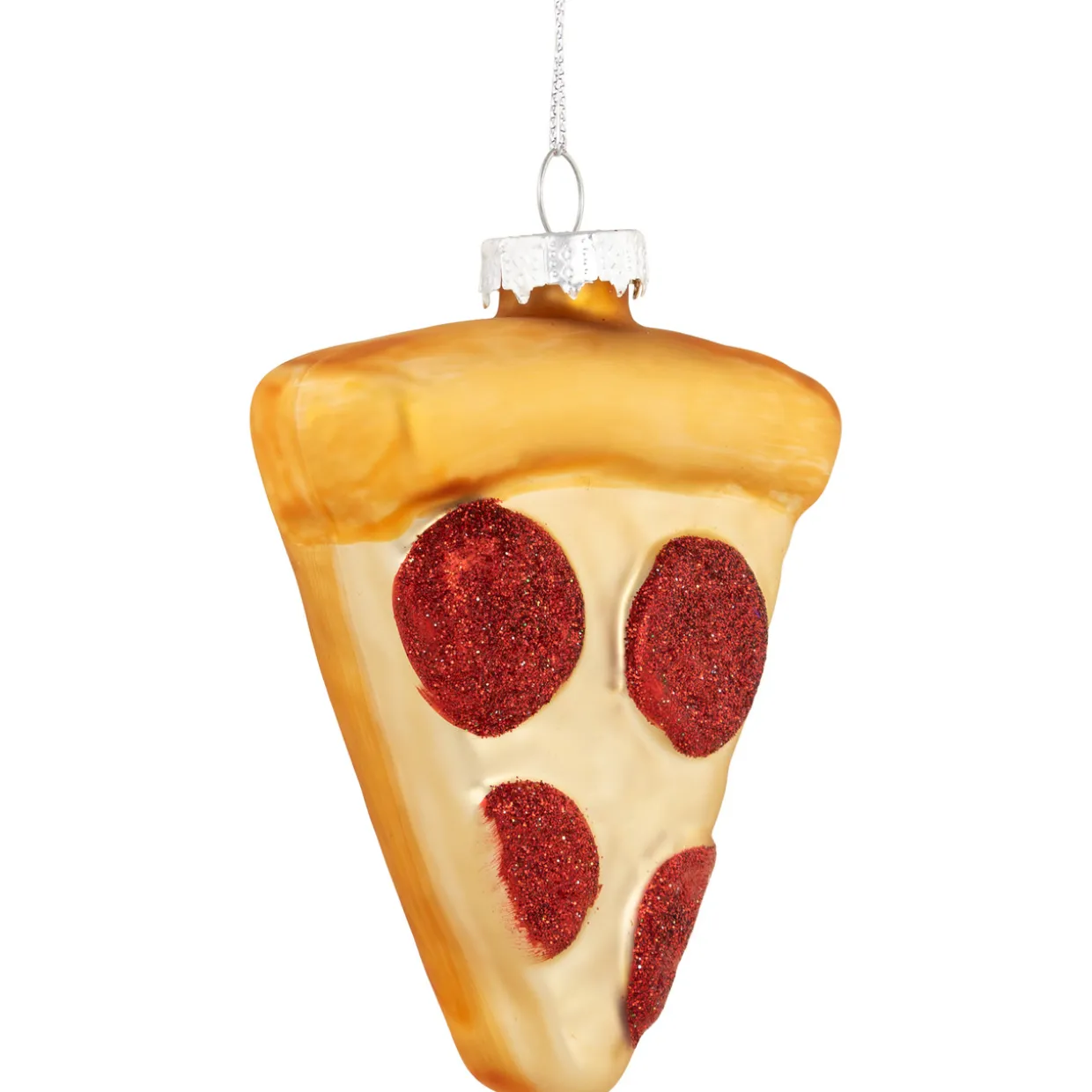 4.25" Cheese and Pepperoni Pizza Slice Glass Christmas Ornament