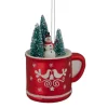4.25" Christmas Trees and Snowman in a Cup Glass Ornament