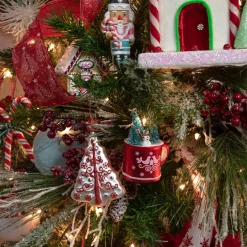 4.25" Christmas Trees and Snowman in a Cup Glass Ornament