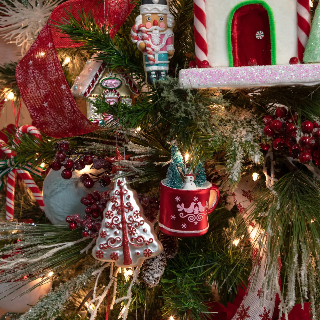4.25" Christmas Trees and Snowman in a Cup Glass Ornament