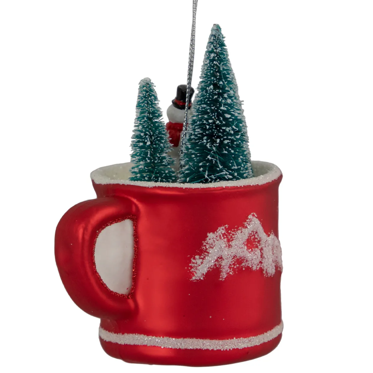 4.25" Christmas Trees and Snowman in a Cup Glass Ornament