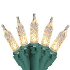 200 Clear LED Faceted M5 Christmas Lights - 62ft Green Wire