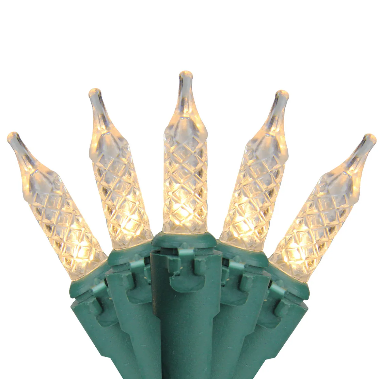 200 Clear LED Faceted M5 Christmas Lights - 62ft Green Wire