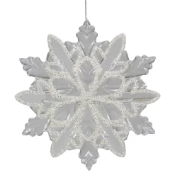 5.5" Clear Snowflake with White Design Christmas Ornament
