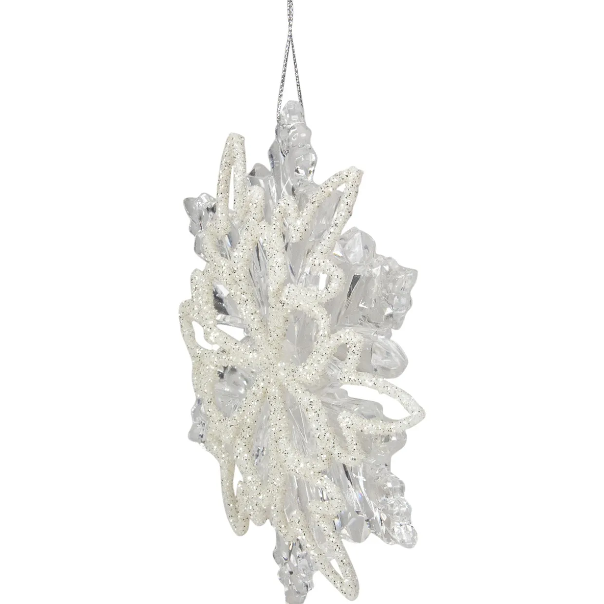 5.5" Clear Snowflake with White Design Christmas Ornament